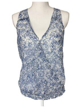 Lucky Brand Blue White Womens Sleeveless Printed Top M Halter Travel Casual